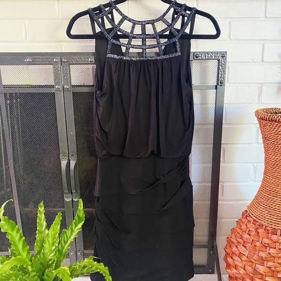 Embellished Cage-Back Black Cowl Neck Bodycon Dress - Picture 2 of 3